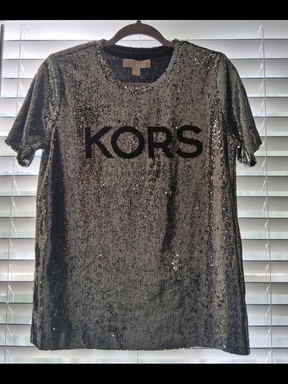 Michael Kors Sequin Logo Tee - Metallic Silver